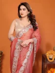 2MODERN CHIFFON EMBROIDERY WORK SAREE WITH UNSTITCHED BLOUSE WEDDING WEAR WHOLESALE PRICE ETHNIC GARMENT (6)