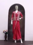 2MODERN CREPE SILK EMBROIDERY SEQUENCE LACE WORK READY TO WEAR SAREE WITH STITCHED BLOUSE AND KOTI PARTY WEAR WHOLESALE PRICE ETHNIC GARMENT (29)