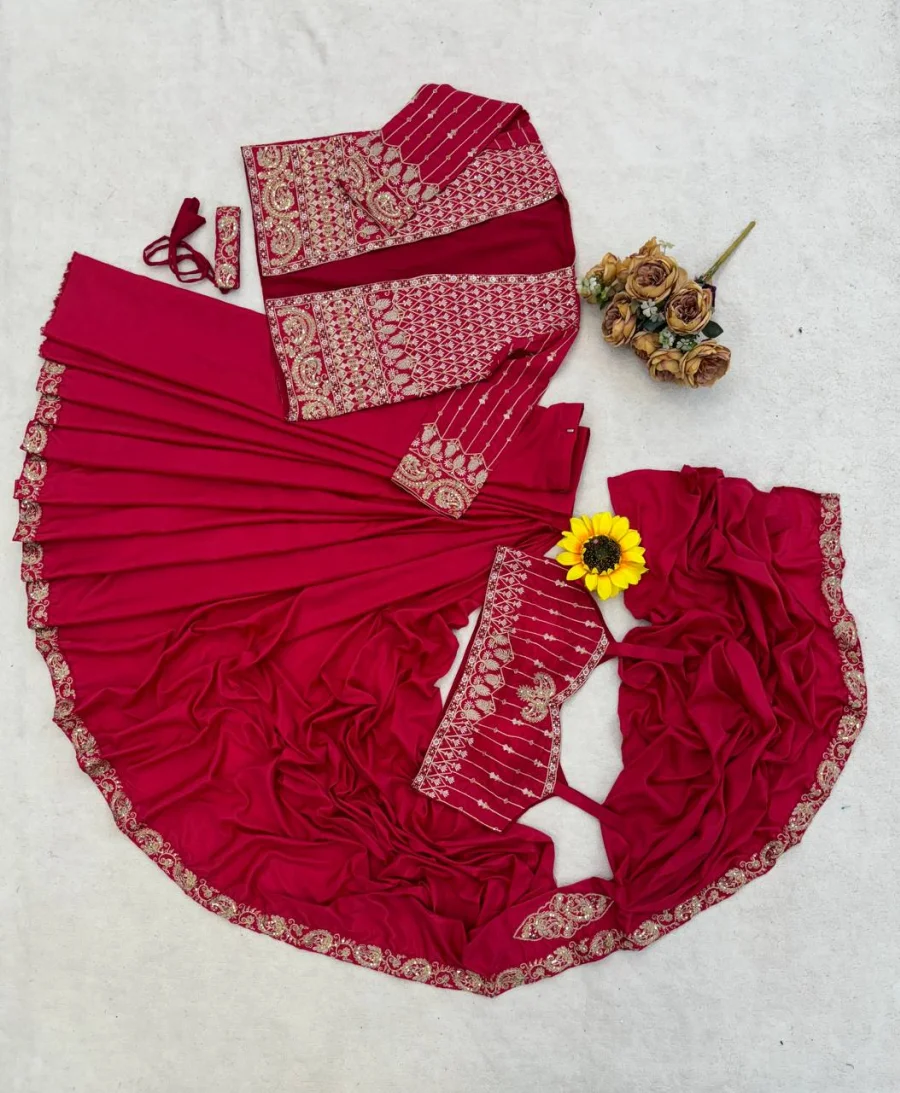 2MODERN CREPE SILK EMBROIDERY SEQUENCE LACE WORK READY TO WEAR SAREE WITH STITCHED BLOUSE AND KOTI PARTY WEAR WHOLESALE PRICE ETHNIC GARMENT (23)