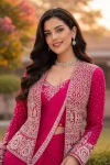 2MODERN CREPE SILK EMBROIDERY SEQUENCE LACE WORK READY TO WEAR SAREE WITH STITCHED BLOUSE AND KOTI PARTY WEAR WHOLESALE PRICE ETHNIC GARMENT (29)