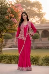 2MODERN CREPE SILK EMBROIDERY SEQUENCE LACE WORK READY TO WEAR SAREE WITH STITCHED BLOUSE AND KOTI PARTY WEAR WHOLESALE PRICE ETHNIC GARMENT (29)