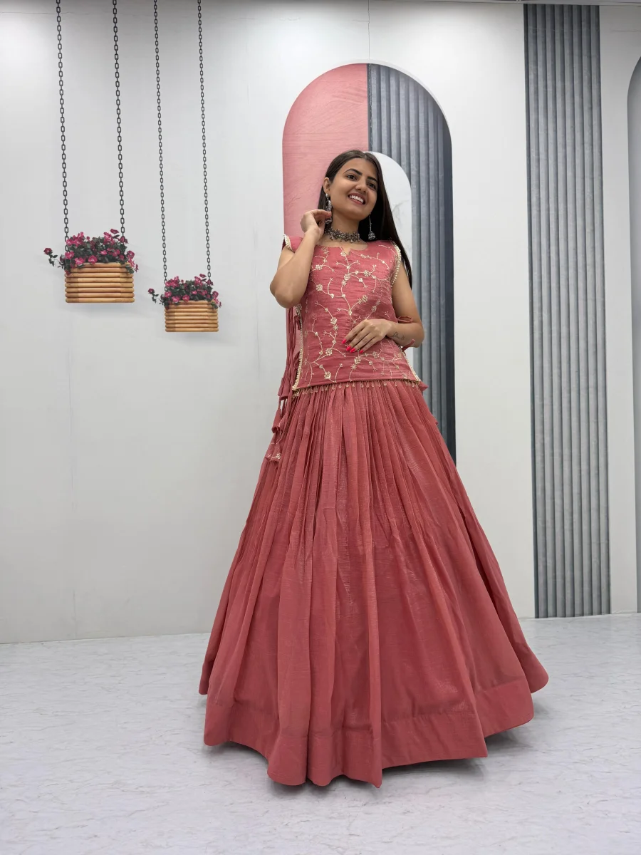 2MODERN CRUNCHY SILK PLAIN LEHENGA CHOLI WITH THREAD AND SEQUENCE WORK JACKET WEDDING WEAR WHOLESALE PRICE ETHNIC GARMENT (19)