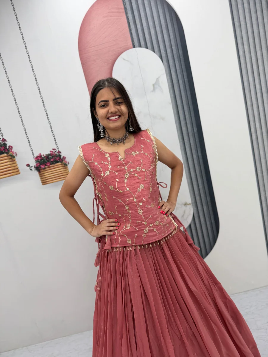 2MODERN CRUNCHY SILK PLAIN LEHENGA CHOLI WITH THREAD AND SEQUENCE WORK JACKET WEDDING WEAR WHOLESALE PRICE ETHNIC GARMENT (23)