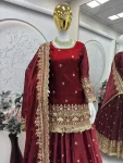 2MODERN FENDY SILK EMBROIDERY SEQUENCE WORK TOP LEHENGA WITH DUPATTA WEDDING WEAR WHOLESALE PRICE ETHNIC GARMENT (25)