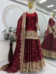 2MODERN FENDY SILK EMBROIDERY SEQUENCE WORK TOP LEHENGA WITH DUPATTA WEDDING WEAR WHOLESALE PRICE ETHNIC GARMENT (25)