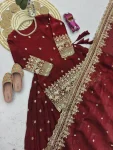 2MODERN FENDY SILK EMBROIDERY SEQUENCE WORK TOP LEHENGA WITH DUPATTA WEDDING WEAR WHOLESALE PRICE ETHNIC GARMENT (25)