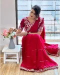 2MODERN RANGOLI SILK EMBROIDERY SEQUENCE WITH MULTI THREAD AND CUT WORK LACE SAREE WITH STITCHED BLOUSE WEDDING WEAR WHOLESALE PRICE ETHNIC GARMENT (22)