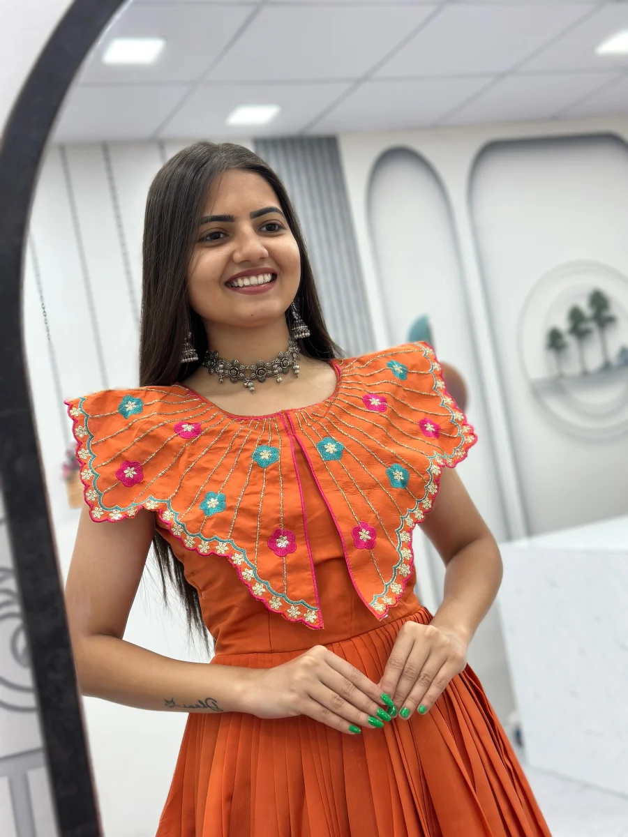 2MODERN ROMAN EMBROIDERY THREAD & KHATLI WORK GOWN FESTIVE WEAR WHOLESALE PRICE ETHNIC GARMENT (1)
