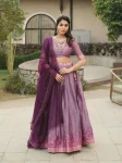 MODERN SHIMMER WEAVING BORDER AND SILVER-GOLDEN ZARI DETAILING AND BORDER WORK LEHENGA CHOLI WITH DUPATTA PURPLE