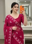 2MODERN SOFT NET CONTRAST PALLU CHIKANKARI EMBROIDERY WORK SAREE WITH UNSTITCHED BLOUSE PARTY WEAR WHOLESALE PRICE ETHNIC GARMENT (13)