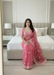 2MODERN SOFT NET CONTRAST PALLU CHIKANKARI EMBROIDERY WORK SAREE WITH UNSTITCHED BLOUSE PARTY WEAR WHOLESALE PRICE ETHNIC GARMENT (4)