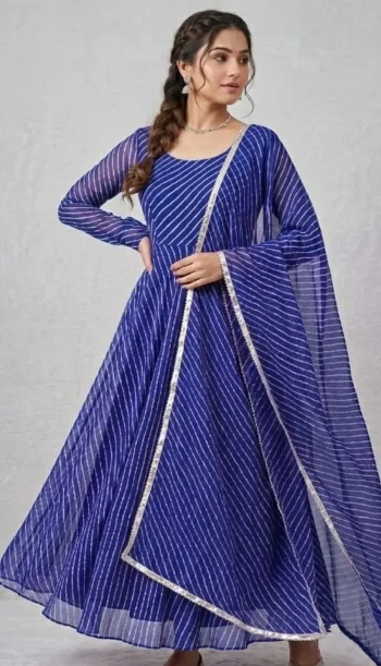 NEW ARRIVAL GEORGETTE PRINT WORK GOWN WITH DUPATTA BLUE