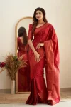 NEW ARRIVAL LICHI SILK RICH PALLU & JACQUARD WORK SAREE WITH UNSTITCHED BLOUSE RED