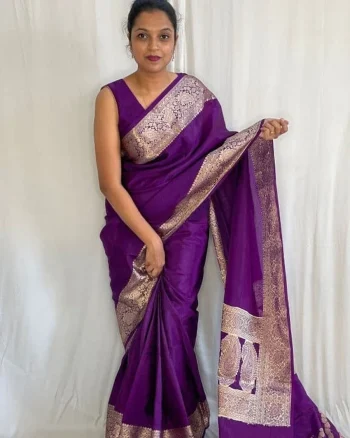 NEW ARRIVAL LICHI SILK RICH PALLU & JACQUARD WORK SAREE WITH UNSTITCHED BLOUSE PURPLE