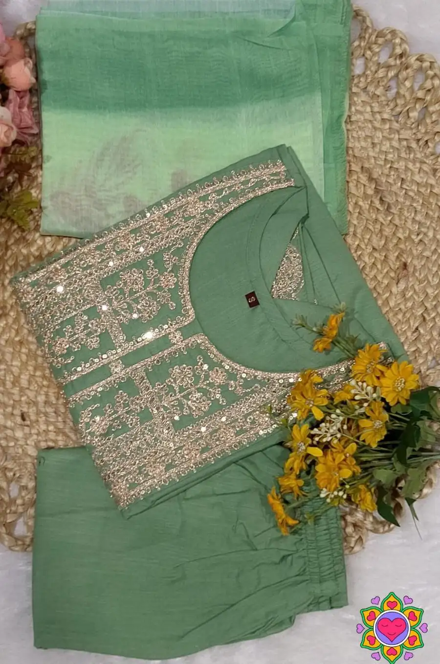2NEW ARRIVAL SLUB COTTON CUT PASTE EMBROIDERY WORK TOP BOTTOM WITH DUPATTA FESTIVE WEAR WHOLESALE PRICE ETHNIC GARMENT (33)