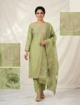 NEW ARRIVAL SLUB COTTON CUT PASTE EMBROIDERY WORK TOP BOTTOM WITH DUPATTA PISTA