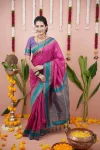 NEW ARRIVAL TWO TONE SILK ZARI MOTIFS WITH WOVEN CONTRAST ZARI PALLU AND BORDER WORK SAREE WITH UNSTITCHED BLOUSE PINK