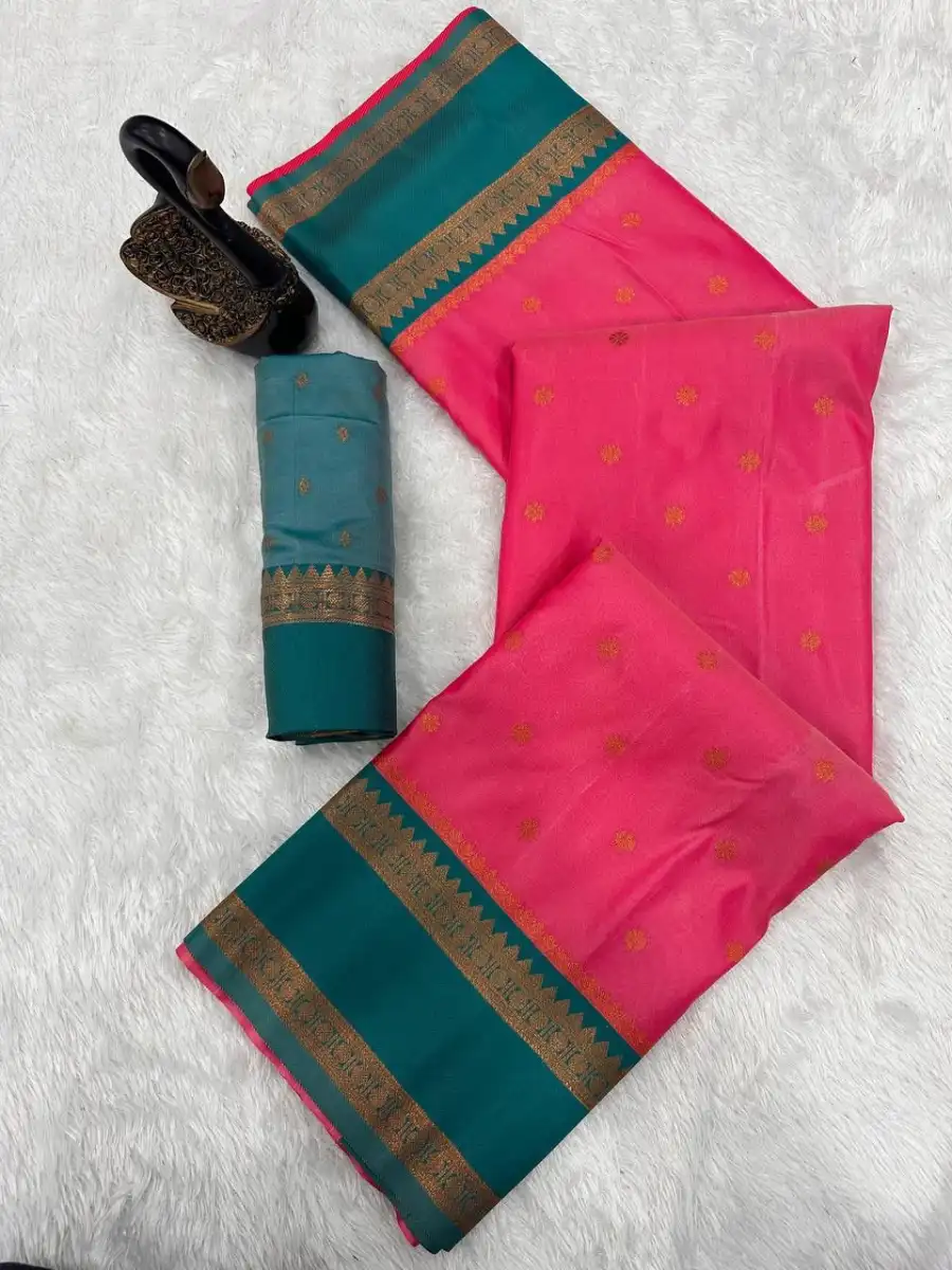 2NEW ARRIVAL TWO TONE SILK ZARI MOTIFS WITH WOVEN CONTRAST ZARI PALLU AND BORDER WORK SAREE WITH UNSTITCHED BLOUSE FESTIVE WEAR WHOLESALE PRICE ETHNIC GARMMENT (46)