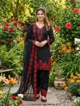 RICH LOOK CREPE SILK SEQUENCE EMBROIDERY WORK TOP PATIYALA WITH DUPATTA BLACK AND RED