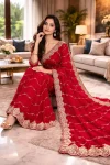 2RICH LOOK FENDY SATIN BEADS EMBROIDERY AND LINING WORK WITH CUTWORK BORDER SAREE WITH UNSTITCHED BLOUSE WEDDING WEAR WHOLESALE PRICE ETHNIC GARMENT (2)
