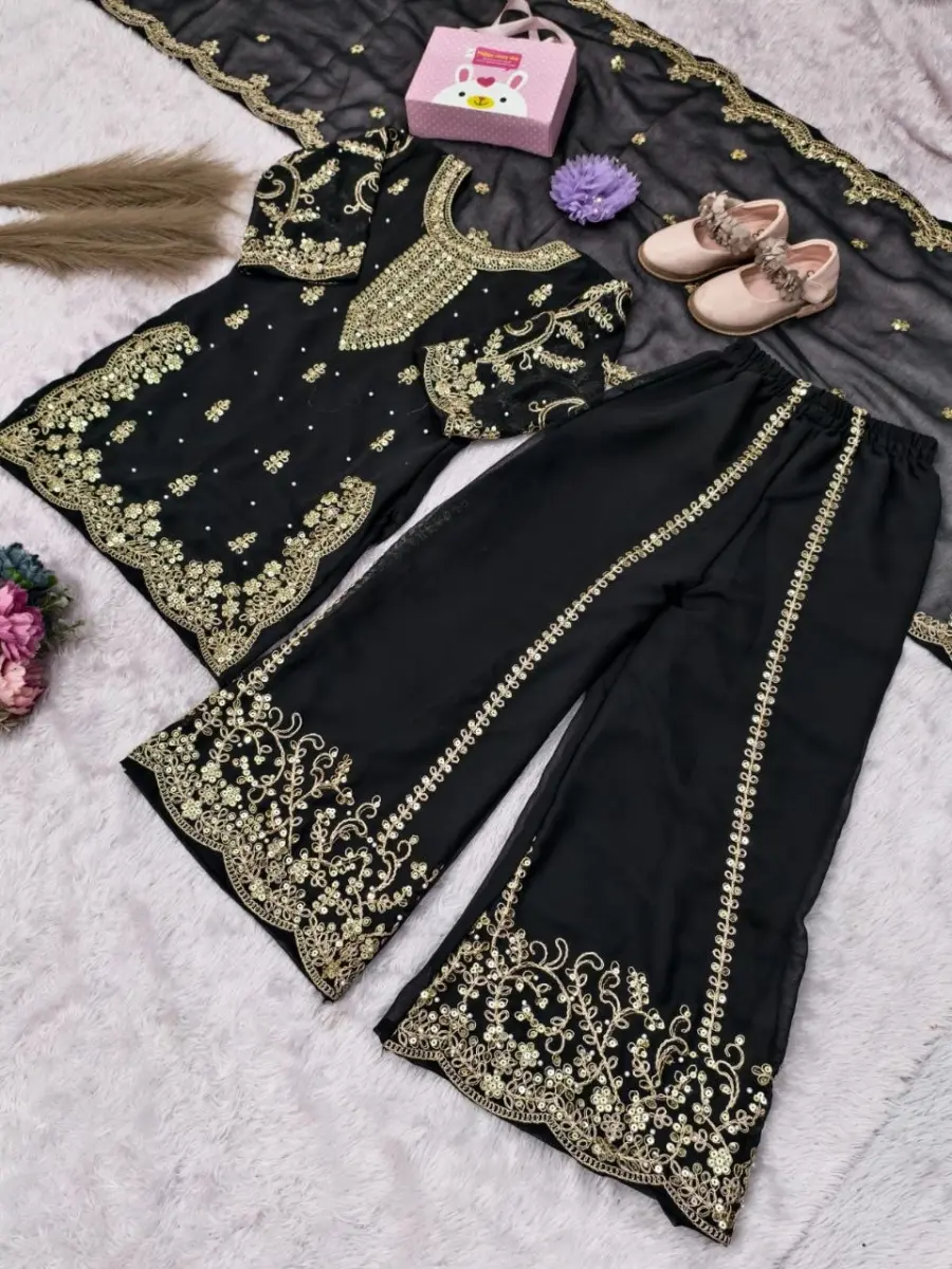 2RICH LOOK GEORGETTE EMBROIDERY, 5 MM SEQUENCE & CODING & MOTI WORK TOP PALAZZO WITH DUPATTA FESTIVE WEAR WHOLESALE PRICE ETHNIC GARMENT (6)