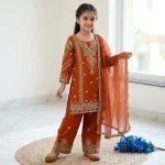 2RICH LOOK GEORGETTE EMBROIDERY & 5 MM SEQUENCE WORK KID’S TOP BOTTOM WITH DUPATTA FESTIVE WEAR WHOLESALE PRICE ETHNIC GARMENT (4)