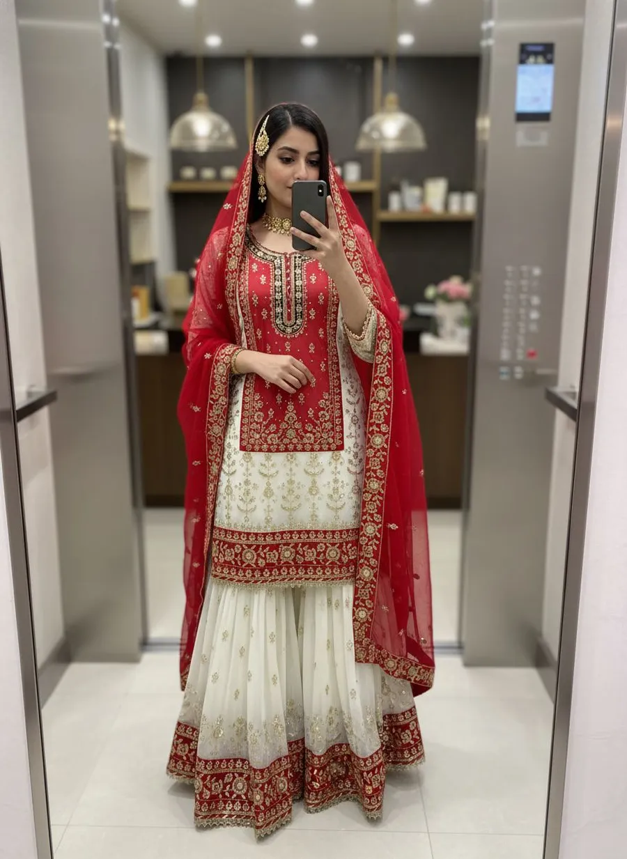 2RICH LOOK GEORGETTE SEQUENCE & ZARI EMBROIDERY WITH PEARL MOTI WORK TOP SHARARA WITH DUPATTA FESTIVE WEAR WHOLESALE PRICE ETHNIC GARMENT (46)