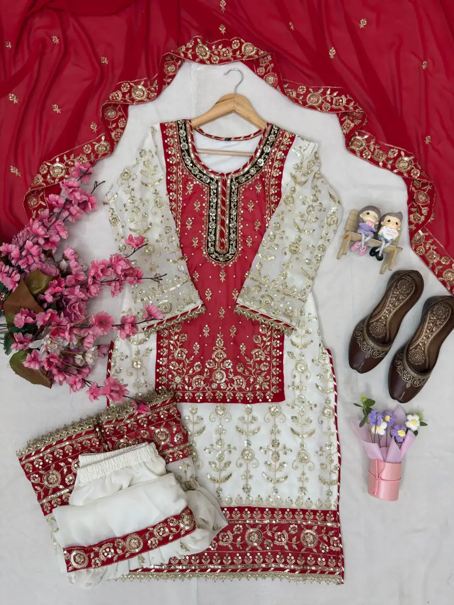 2RICH LOOK GEORGETTE SEQUENCE & ZARI EMBROIDERY WITH PEARL MOTI WORK TOP SHARARA WITH DUPATTA FESTIVE WEAR WHOLESALE PRICE ETHNIC GARMENT (47)