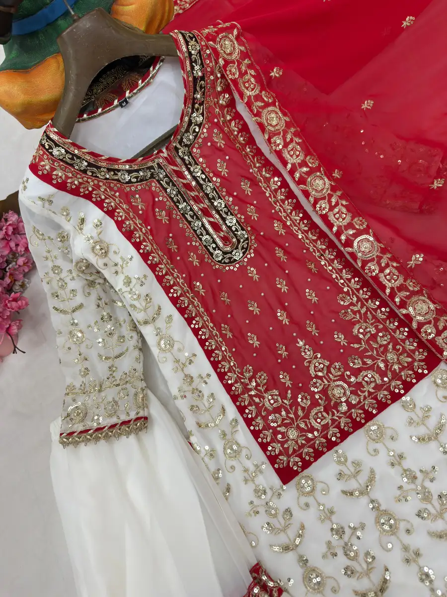 2RICH LOOK GEORGETTE SEQUENCE & ZARI EMBROIDERY WITH PEARL MOTI WORK TOP SHARARA WITH DUPATTA FESTIVE WEAR WHOLESALE PRICE ETHNIC GARMENT (48)