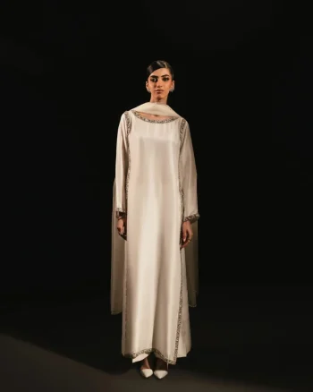 RICH LOOK NATURAL CREPE BEADS LACE BORDER WORK TOP PALAZZO WITH DUPATTA WHITE