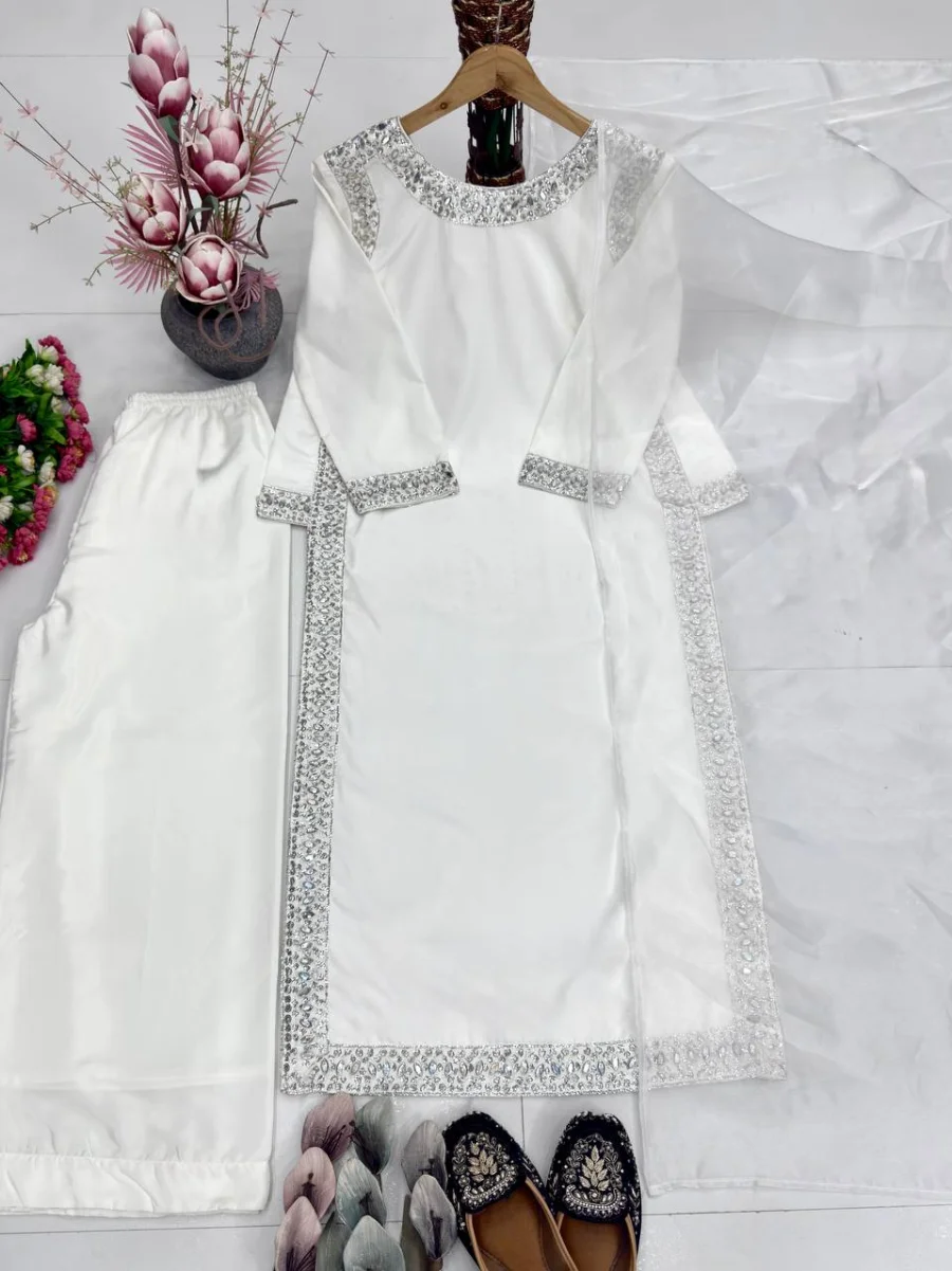 2RICH LOOK NATURAL SILK EMBROIDERY SEQUENCE WITH PEARL HAND WORK TOP PALAZZO WITH DUPATTA FESTIVE WEAR WHOLESALE PRICE ETHNIC GARMENT (7)