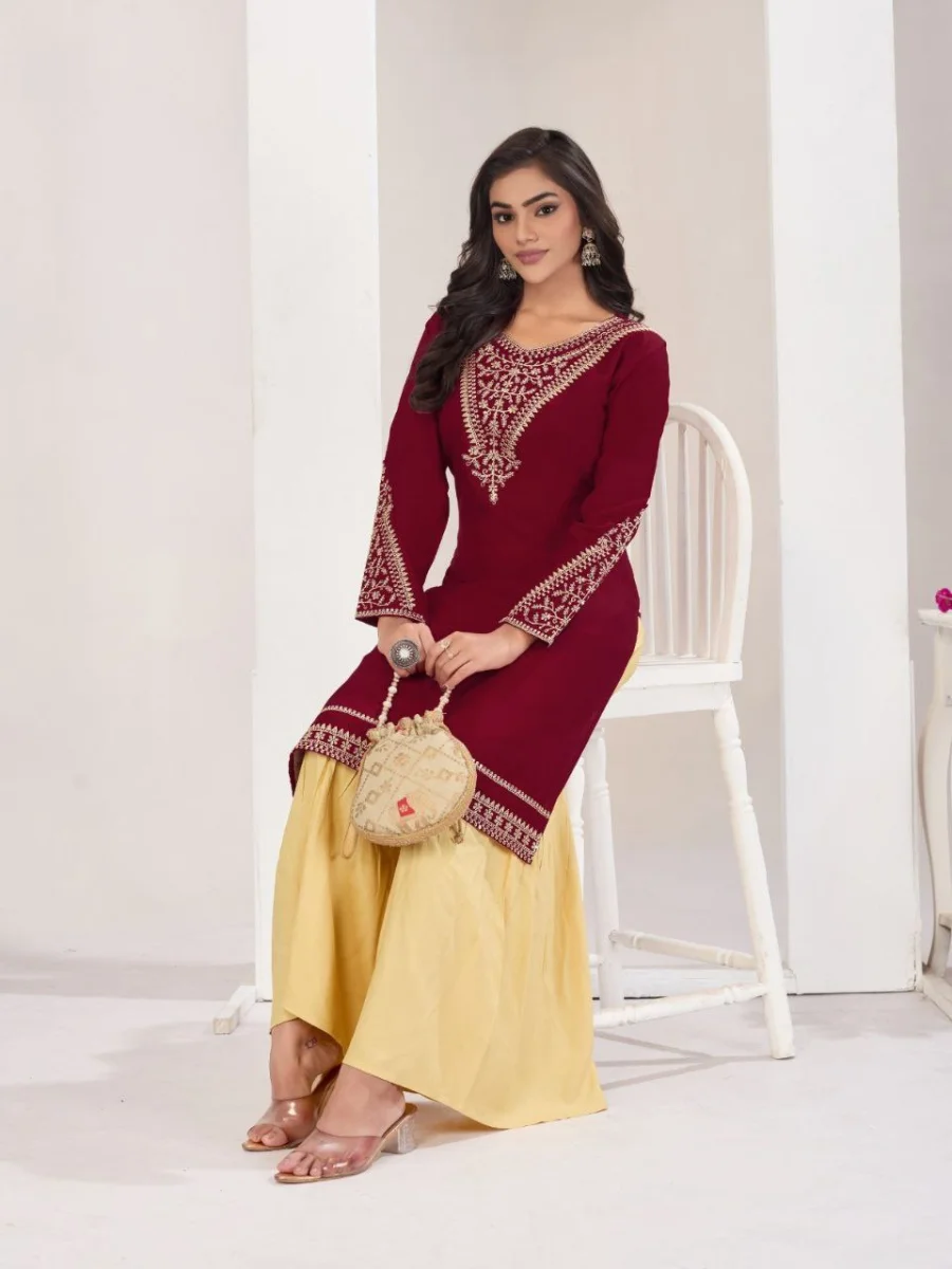2RICH LOOK RAYON EMBROIDERY WORK KURTI PALAZZO SET FESTIVE WEAR WHOLESALE PRICE ETHNIC GARMENT (9)
