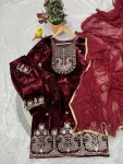 2RICH LOOK VELVET BEADS, PIPE & 3 MM SEQUENCE WORK TOP BOTTOM WITH DUPATTA FESTIVE WEAR WHOLESALE PRICE ETHNIC GARMENT (4)