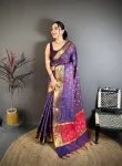 TRENDING BANARASI TISSUE BUTTI WORK WITH HEAVY BORDER SAREE WITH UNSTITCHED BLOUSE PURPLE