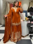 2TRENDING NATURAL CREPE THREAD WITH SEQUENCE & FANCY LACE WORK TOP PALAZZO WITH DUPATTA FESTIVE WEAR WHOLESALE PRICE ETHNIC GARMENT (4)