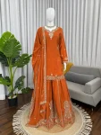 2TRENDING NATURAL CREPE THREAD WITH SEQUENCE & FANCY LACE WORK TOP PALAZZO WITH DUPATTA FESTIVE WEAR WHOLESALE PRICE ETHNIC GARMENT (4)