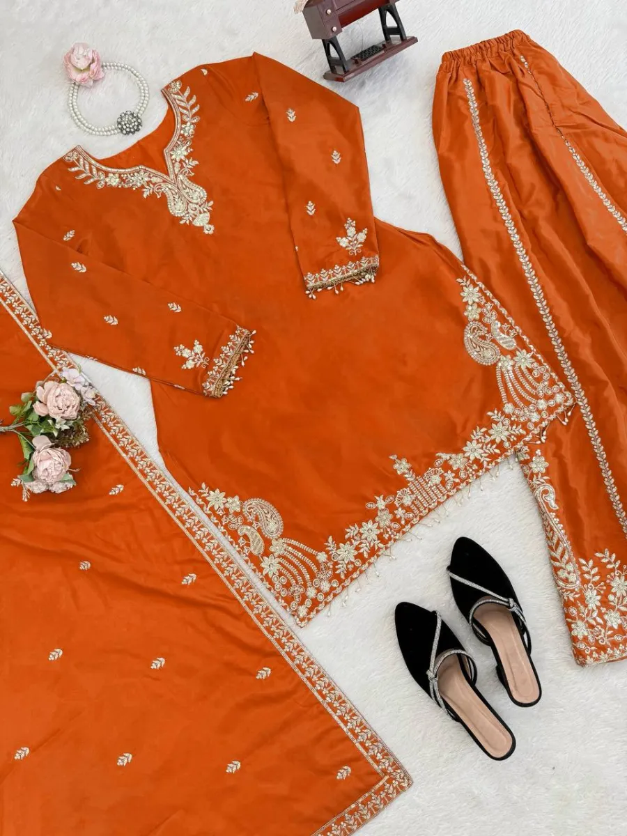 2TRENDING NATURAL CREPE THREAD WITH SEQUENCE & FANCY LACE WORK TOP PALAZZO WITH DUPATTA FESTIVE WEAR WHOLESALE PRICE ETHNIC GARMENT (7)