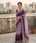 DESIGNER CHINON SILK CONTRAST PALLU ZARI THREAD AND SEQUENCE WORK SAREE WITH UNSTITCHED BLOUSE PURPLE