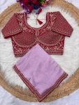 3DESIGNER CRUSH SILK HAND WORK FANCY LACE BORDER WORK SAREE WITH STITCHED BLOUSE FESTIVE WEAR WHOLESALE PRICE ETHNIC GARMENT (27)