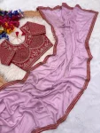 3DESIGNER CRUSH SILK HAND WORK FANCY LACE BORDER WORK SAREE WITH STITCHED BLOUSE FESTIVE WEAR WHOLESALE PRICE ETHNIC GARMENT (27)