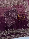 3DESIGNER FENDY CHIFFON SEQUENCE EMBROIDERY WORK SAREE WITH UNSTITCHED BLOUSE WEDDING WEAR WHOLESALE PRICE ETHNIC GARMENT (13)