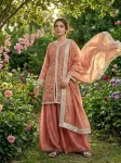 DESIGNER FENDY SILK EMBROIDERY SEQUENCE & CODING DORI WITH RIVET MOTI WORK TOP PALAZZO WITH DUPATTA PEACH