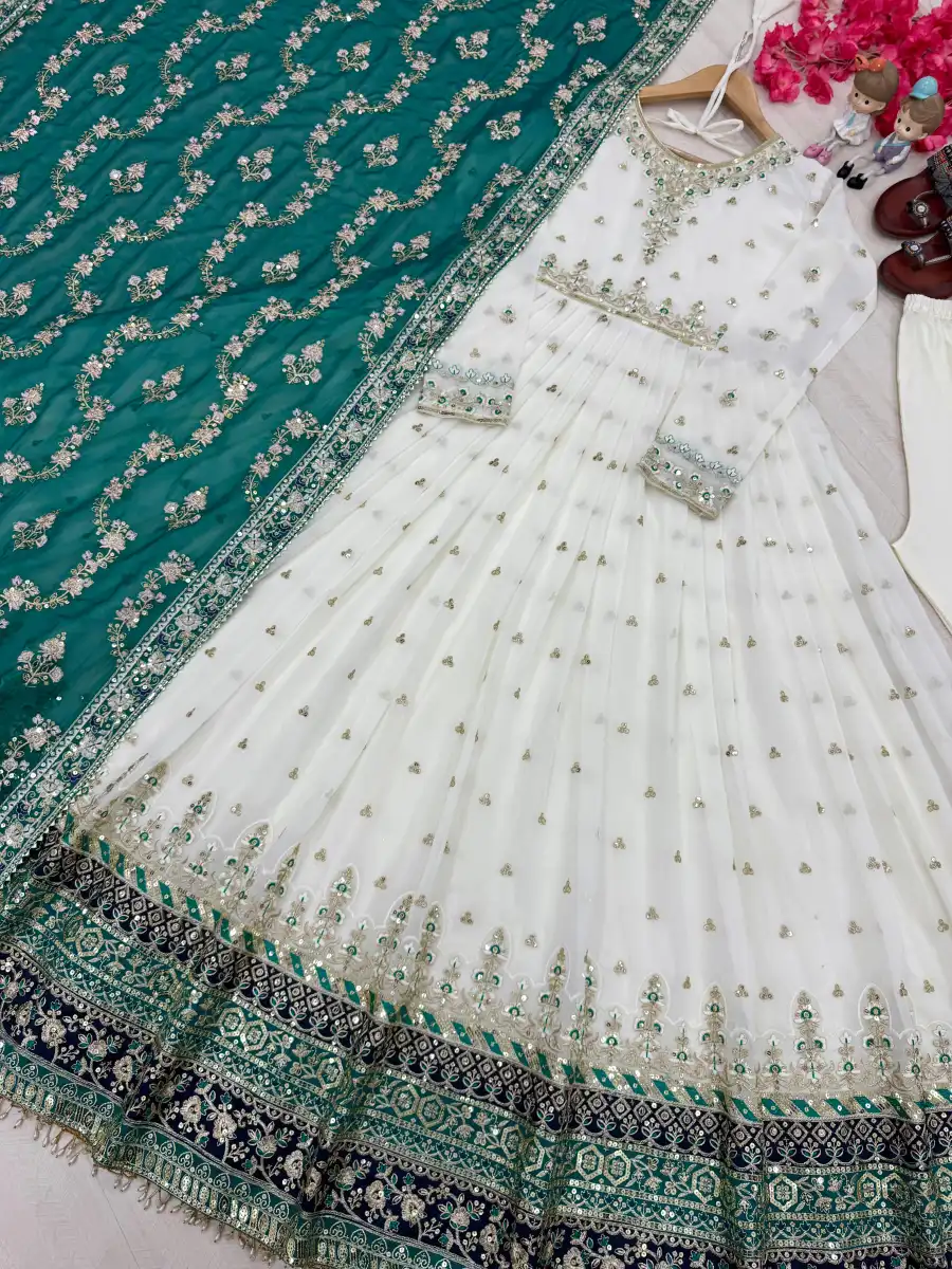 3DESIGNER GEORGETTE EMBROIDERY SEQUENCE WORK WITH FANCY BORDER GOWN BOTTOM WITH DUPATTA FESTIVE WEAR WHOLESALE PRICE ETHNIC GRAMENT (32)