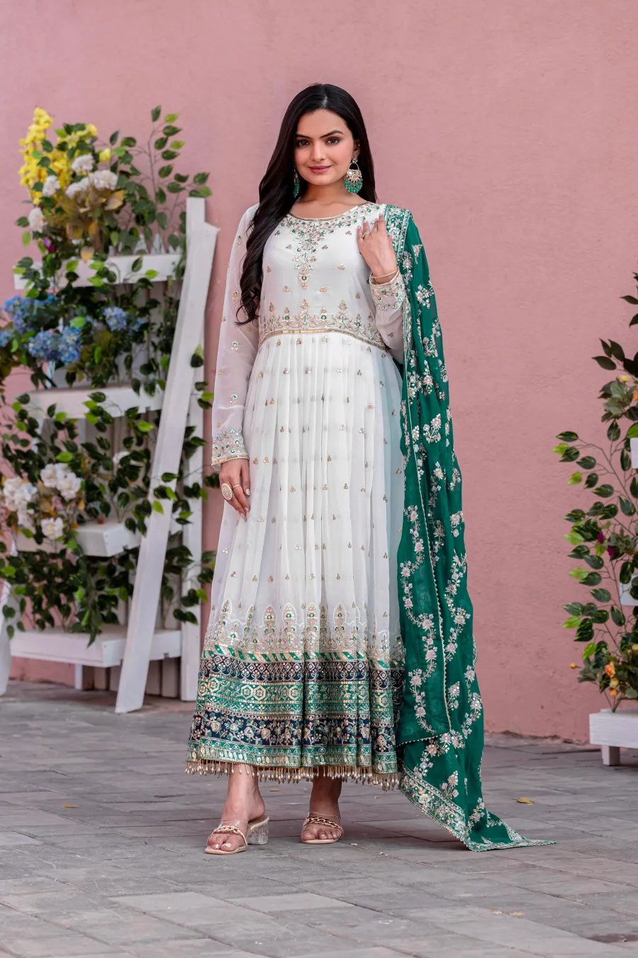 3DESIGNER GEORGETTE EMBROIDERY SEQUENCE WORK WITH FANCY BORDER GOWN BOTTOM WITH DUPATTA FESTIVE WEAR WHOLESALE PRICE ETHNIC GRAMENT (35)