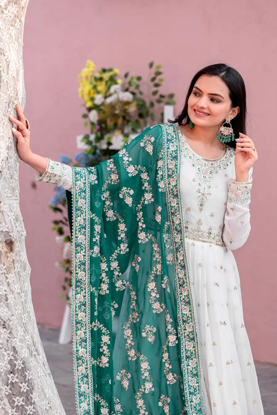 3DESIGNER GEORGETTE EMBROIDERY SEQUENCE WORK WITH FANCY BORDER GOWN BOTTOM WITH DUPATTA FESTIVE WEAR WHOLESALE PRICE ETHNIC GRAMENT (37)