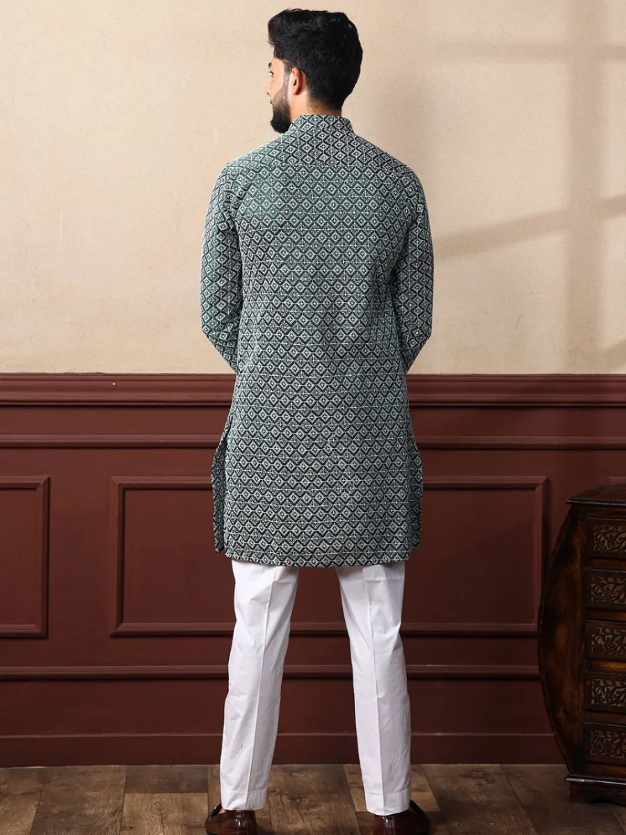 3DESIGNER KHADI SILK SEQUENCE EMBROIDERY CHIKANKARI WORK MEN'S ONLY KURTA FESTIVE WEAR WHOLESALE PRICE ETHNIC GARMENT (10)