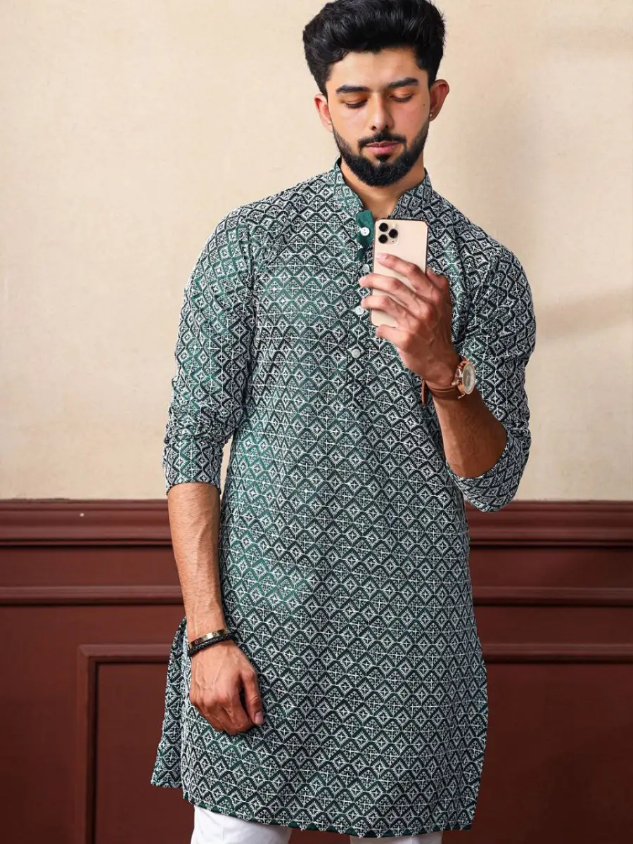 3DESIGNER KHADI SILK SEQUENCE EMBROIDERY CHIKANKARI WORK MEN'S ONLY KURTA FESTIVE WEAR WHOLESALE PRICE ETHNIC GARMENT (12)