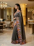 3DESIGNER MANIPURI SILK MULTI COLOUR THREAD EMBROIDERY WITH CUTWORK SAREE WITH UNSTITCHED BLOUSE WEDDING WEAR WHOLESALE PRICE ETHNIC GARMENT (26)