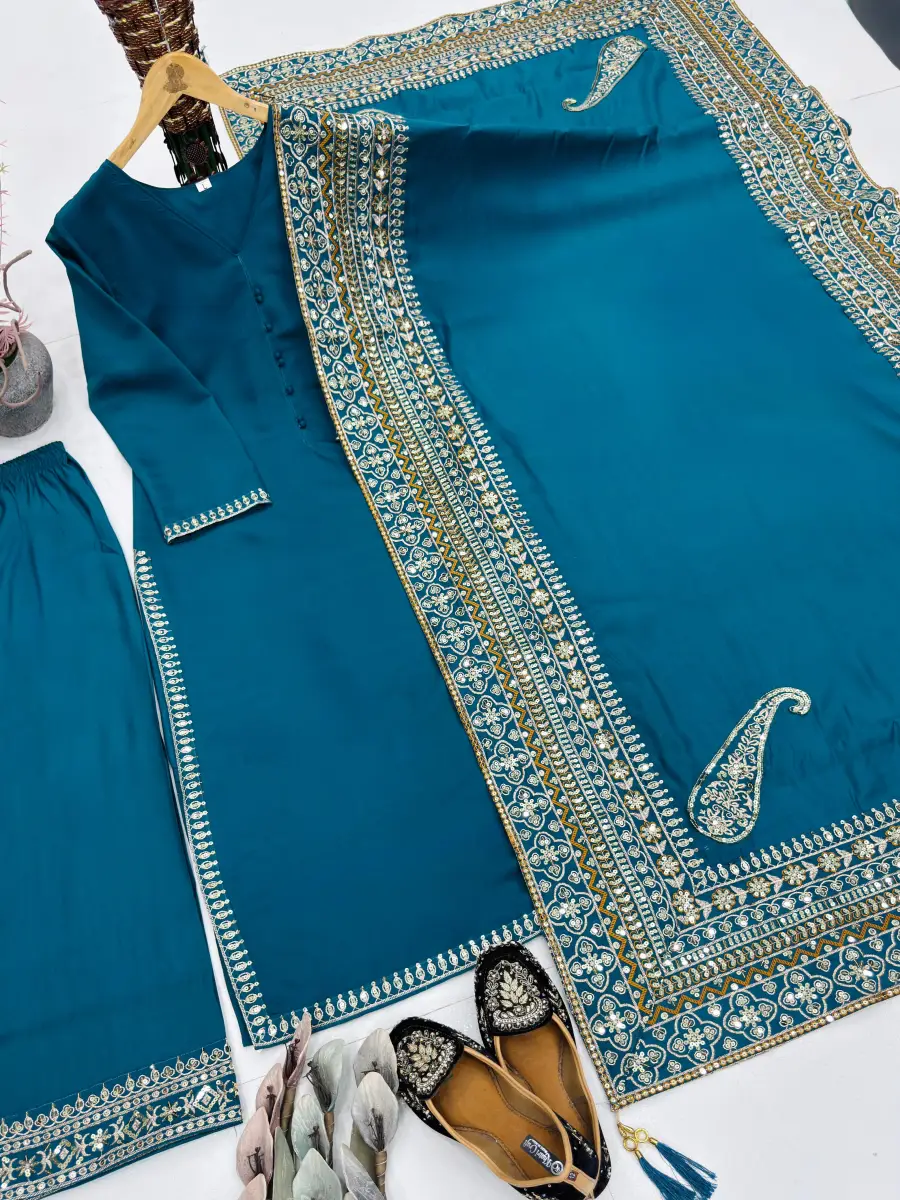 3DESIGNER ROMAN SILK EMBROIDERY SEQUENCE WORK TOP PALAZZO WITH DUPATTA FESTIVE WEAR WHOLESALE PRICE ETHNIC GARMENT (12)