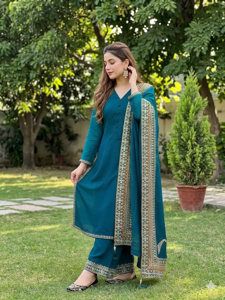 3DESIGNER ROMAN SILK EMBROIDERY SEQUENCE WORK TOP PALAZZO WITH DUPATTA FESTIVE WEAR WHOLESALE PRICE ETHNIC GARMENT (13)